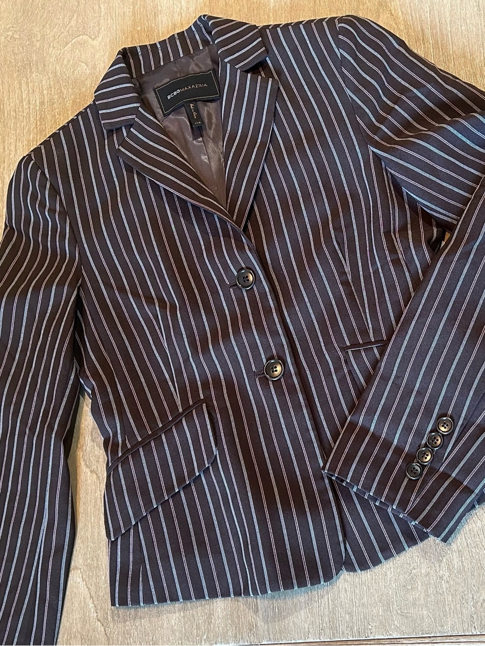 BCBGMAXAZRIA Women's Black Pinstripe Blazer XXS